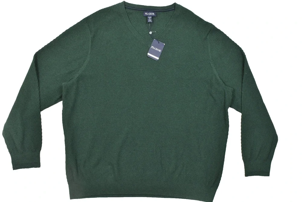 Jos. A. Bank Sweater Men's 3X Green 100% Pima Cotton V-Neck Tailored Fit Texture